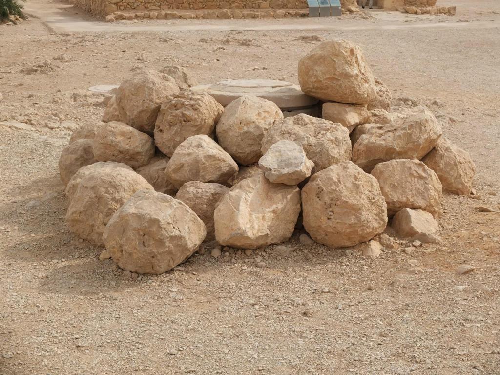 a pile of rocks in a dirt area