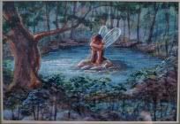 Weeping Faerie A small clearing in a forest, with a young male faerie with wings holding his knees and crying.